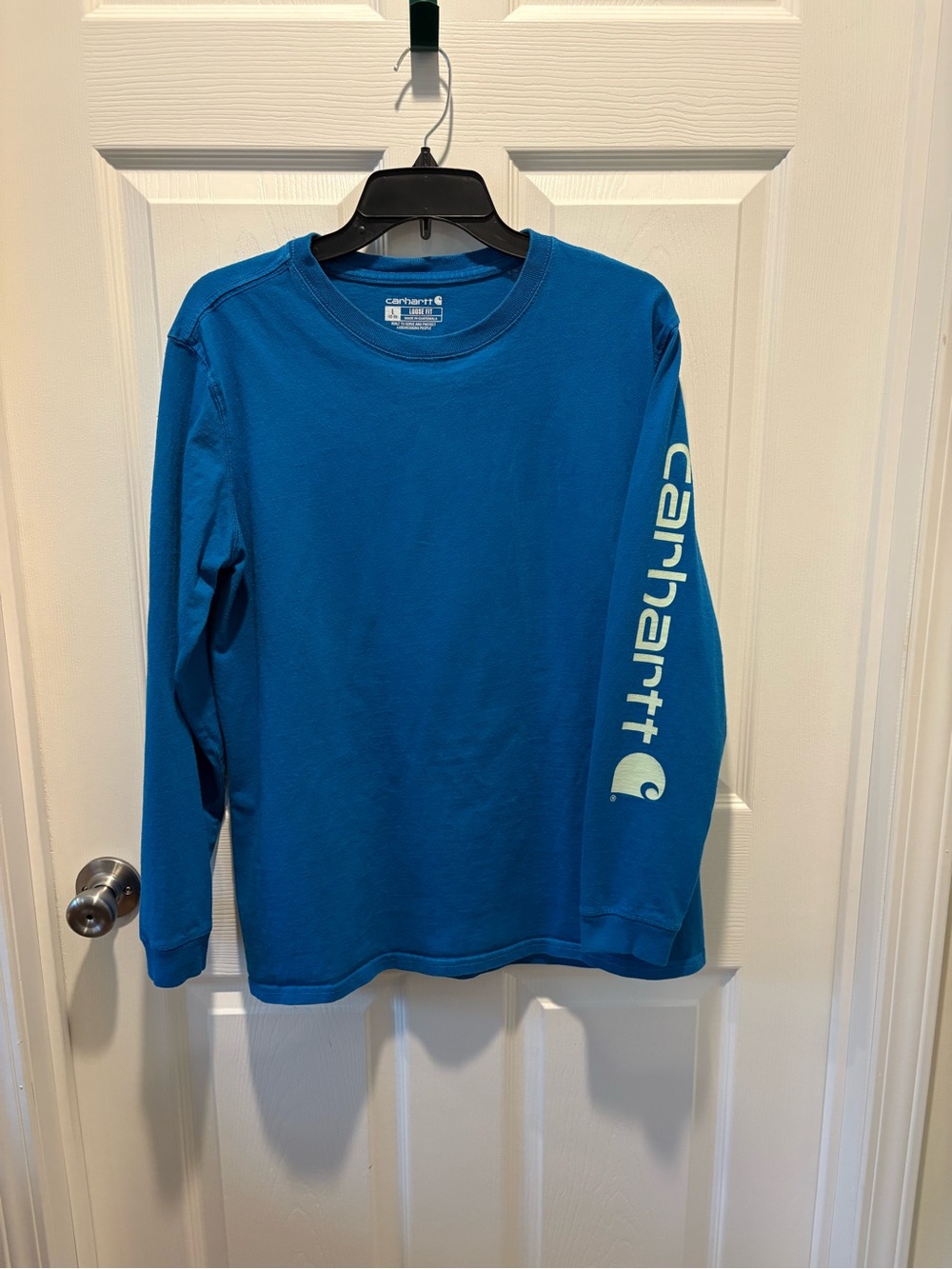 Carhartt Women’s Long Sleeve Crewneck Tee - Marine Blue / Scout Blue Sleeve Logo